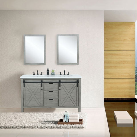 Image of Marsyas 60" Ash Grey Double Vanity Set, White Quartz Top | LM342260DHCSM24F