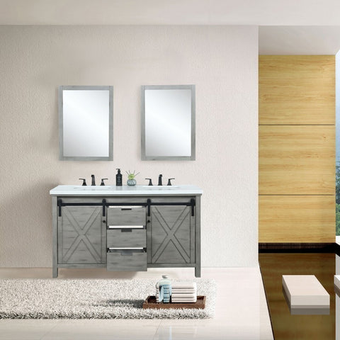 Image of Marsyas 60" Ash Grey Double Vanity Set, White Quartz Top | LM342260DHCSM24F