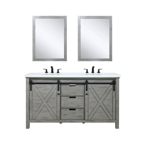 Image of Marsyas 60" Ash Grey Double Vanity Set, White Quartz Top | LM342260DHCSM24F