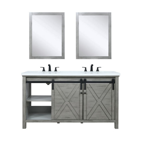 Image of Marsyas 60" Ash Grey Double Vanity Set, White Quartz Top | LM342260DHCSM24F