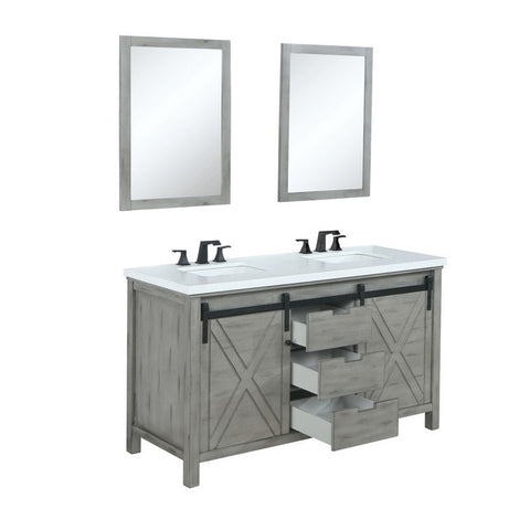 Image of Marsyas 60" Ash Grey Double Vanity Set, White Quartz Top | LM342260DHCSM24F