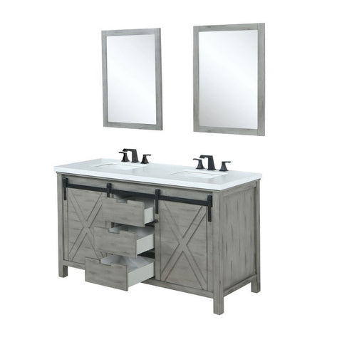 Image of Marsyas 60" Ash Grey Double Vanity Set, White Quartz Top | LM342260DHCSM24F