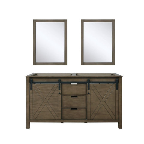 Image of Marsyas 60" Rustic Brown Double Vanity, no Top and 24" Mirrors | LM342260DK00M24