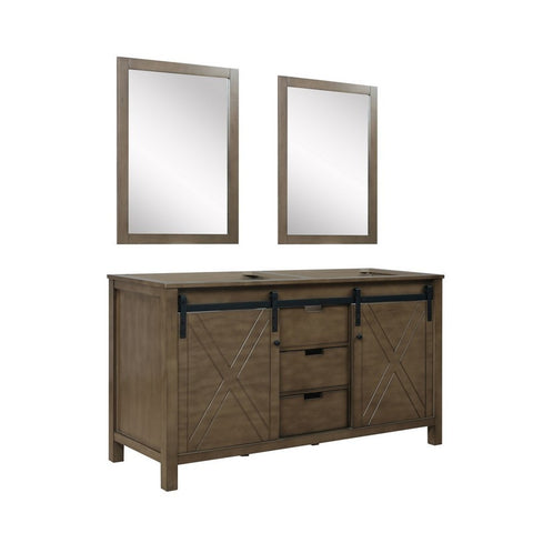 Image of Marsyas 60" Rustic Brown Double Vanity, no Top and 24" Mirrors | LM342260DK00M24