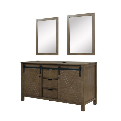 Image of Marsyas 60" Rustic Brown Double Vanity, no Top and 24" Mirrors | LM342260DK00M24
