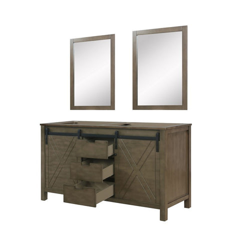 Image of Marsyas 60" Rustic Brown Double Vanity, no Top and 24" Mirrors | LM342260DK00M24