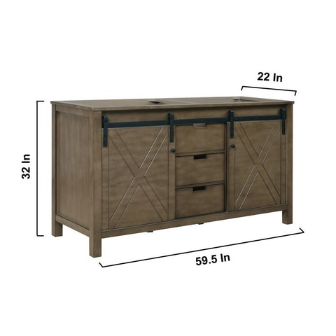 Image of Marsyas 60" Rustic Brown Double Vanity, no Top and 24" Mirrors | LM342260DK00M24