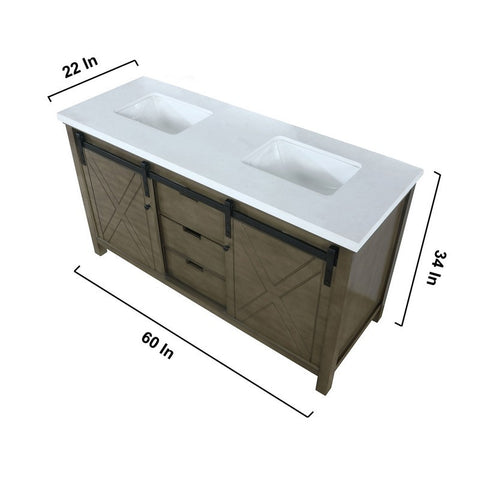 Image of Marsyas 60" Rustic Brown Double Vanity, White Quartz Top | LM342260DKCS000