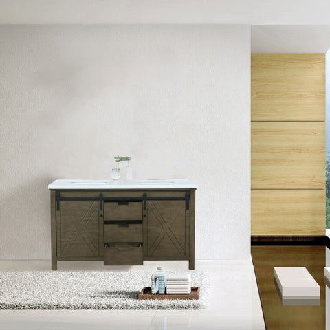 Image of Marsyas 60" Rustic Brown Double Vanity, White Quartz Top | LM342260DKCS000