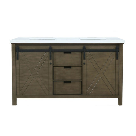 Image of Marsyas 60" Rustic Brown Double Vanity, White Quartz Top | LM342260DKCS000
