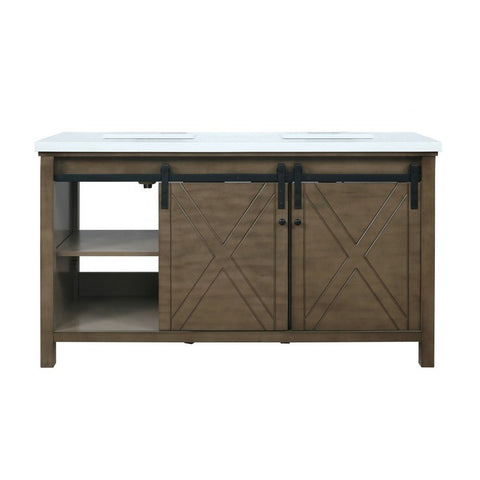 Image of Marsyas 60" Rustic Brown Double Vanity, White Quartz Top | LM342260DKCS000