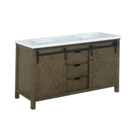 Image of Marsyas 60" Rustic Brown Double Vanity, White Quartz Top | LM342260DKCS000