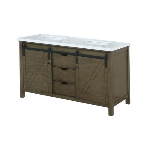 Image of Marsyas 60" Rustic Brown Double Vanity, White Quartz Top | LM342260DKCS000