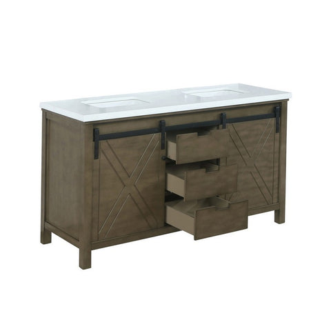 Image of Marsyas 60" Rustic Brown Double Vanity, White Quartz Top | LM342260DKCS000