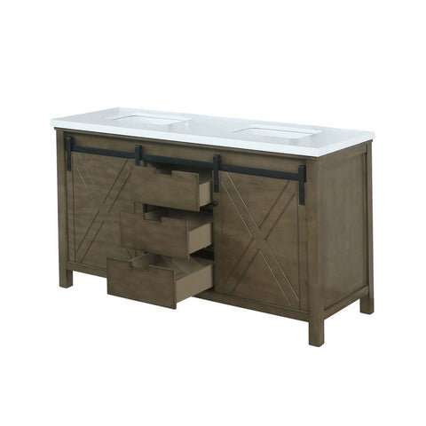 Image of Marsyas 60" Rustic Brown Double Vanity, White Quartz Top | LM342260DKCS000