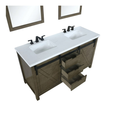 Image of Marsyas 60" Rustic Brown Double Vanity Set, White Quartz Top | LM342260DKCSM24F