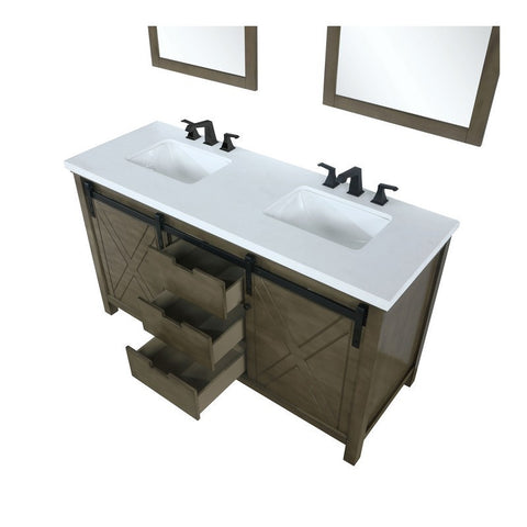 Image of Marsyas 60" Rustic Brown Double Vanity Set, White Quartz Top | LM342260DKCSM24F