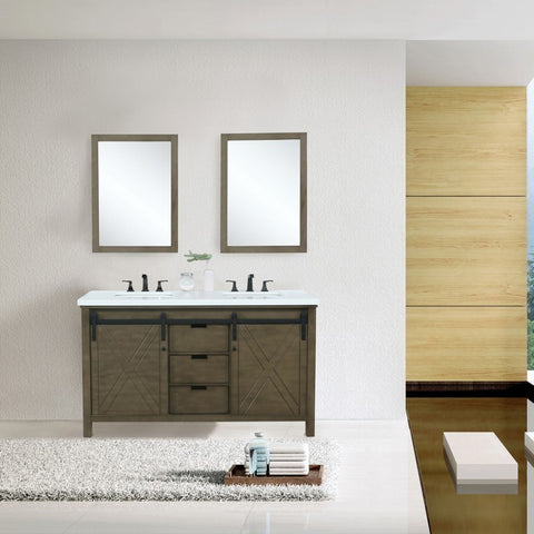 Image of Marsyas 60" Rustic Brown Double Vanity Set, White Quartz Top | LM342260DKCSM24F