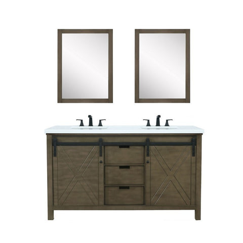 Image of Marsyas 60" Rustic Brown Double Vanity Set, White Quartz Top | LM342260DKCSM24F