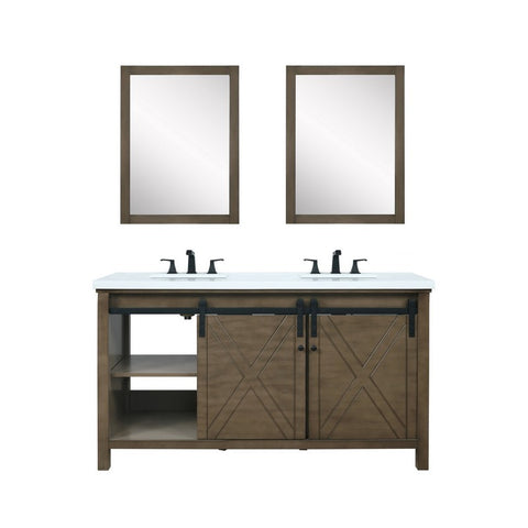 Image of Marsyas 60" Rustic Brown Double Vanity Set, White Quartz Top | LM342260DKCSM24F