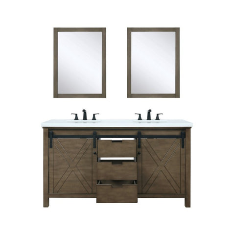 Image of Marsyas 60" Rustic Brown Double Vanity Set, White Quartz Top | LM342260DKCSM24F
