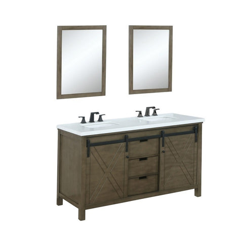 Image of Marsyas 60" Rustic Brown Double Vanity Set, White Quartz Top | LM342260DKCSM24F