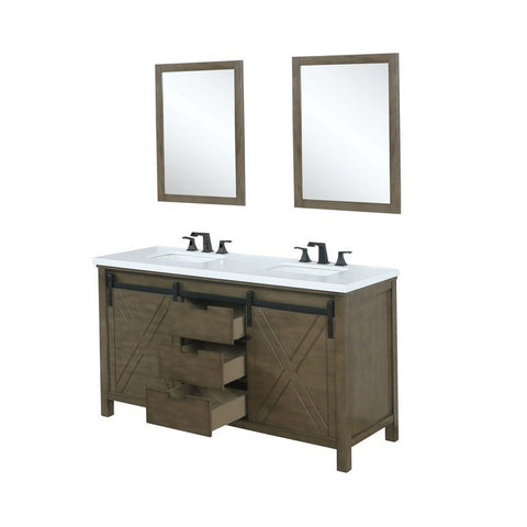 Image of Marsyas 60" Rustic Brown Double Vanity Set, White Quartz Top | LM342260DKCSM24F