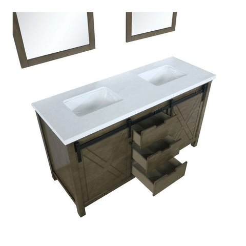 Image of Marsyas 60" Rustic Brown Double Vanity, White Quartz Top and 24" Mirrors | LM342260DKCSM24