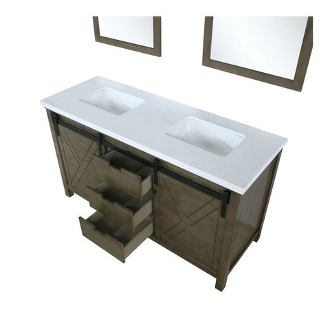 Image of Marsyas 60" Rustic Brown Double Vanity, White Quartz Top and 24" Mirrors | LM342260DKCSM24