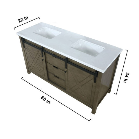 Image of Marsyas 60" Rustic Brown Double Vanity, White Quartz Top and 24" Mirrors | LM342260DKCSM24