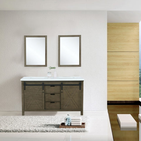 Image of Marsyas 60" Rustic Brown Double Vanity, White Quartz Top and 24" Mirrors | LM342260DKCSM24