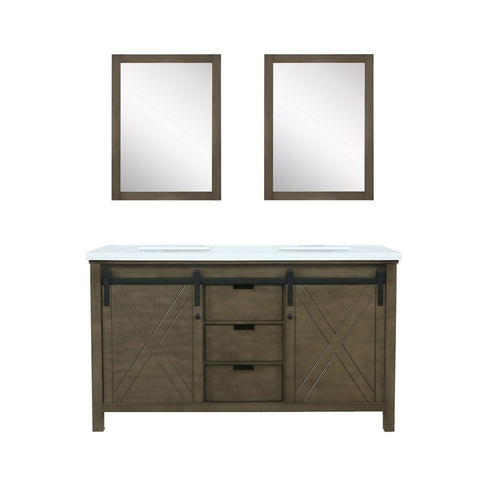 Image of Marsyas 60" Rustic Brown Double Vanity, White Quartz Top and 24" Mirrors | LM342260DKCSM24