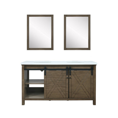 Image of Marsyas 60" Rustic Brown Double Vanity, White Quartz Top and 24" Mirrors | LM342260DKCSM24