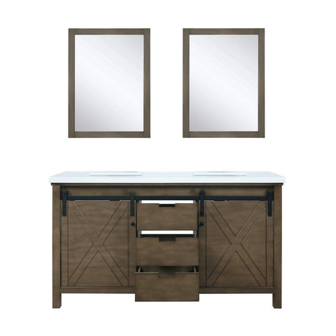 Image of Marsyas 60" Rustic Brown Double Vanity, White Quartz Top and 24" Mirrors | LM342260DKCSM24