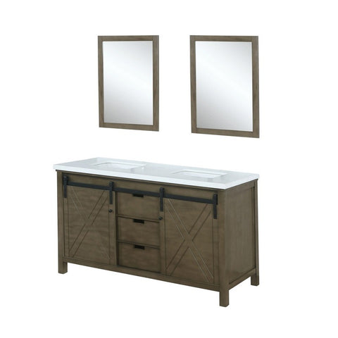 Image of Marsyas 60" Rustic Brown Double Vanity, White Quartz Top and 24" Mirrors | LM342260DKCSM24