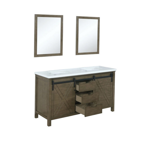 Image of Marsyas 60" Rustic Brown Double Vanity, White Quartz Top and 24" Mirrors | LM342260DKCSM24