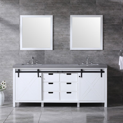 Image of Marsyas 80" White Double Vanity Set, Grey Quartz Top | LM342280DAASM30F