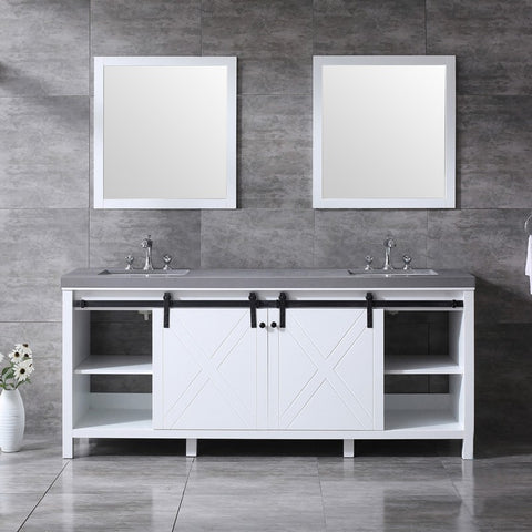 Image of Marsyas 80" White Double Vanity Set, Grey Quartz Top | LM342280DAASM30F