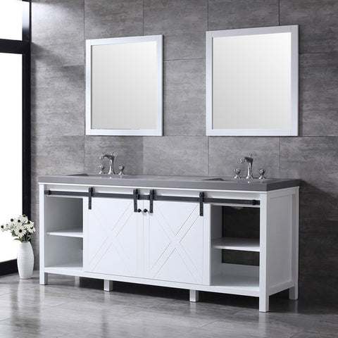 Image of Marsyas 80" White Double Vanity Set, Grey Quartz Top | LM342280DAASM30F