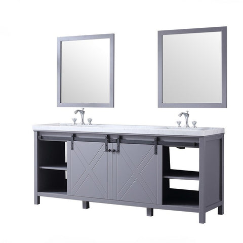 Image of Marsyas 80" Dark Grey Double Vanity Set, White Carrara Marble Top | LM342280DBBSM30F