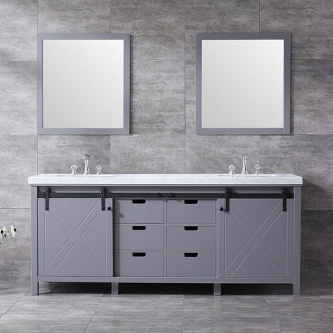 Image of Marsyas 80" Dark Grey Double Vanity Set, White Carrara Marble Top | LM342280DBBSM30F