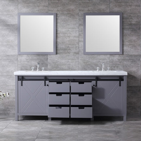 Image of Marsyas 80" Dark Grey Double Vanity Set, White Carrara Marble Top | LM342280DBBSM30F