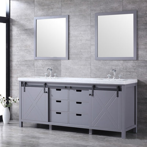 Image of Marsyas 80" Dark Grey Double Vanity Set, White Carrara Marble Top | LM342280DBBSM30F