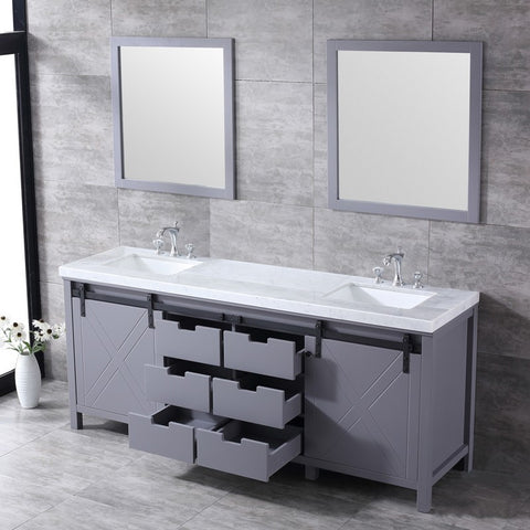 Image of Marsyas 80" Dark Grey Double Vanity Set, White Carrara Marble Top | LM342280DBBSM30F