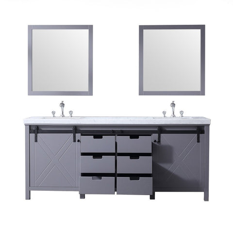 Image of Marsyas 80" Dark Grey Double Vanity Set, White Carrara Marble Top | LM342280DBBSM30F