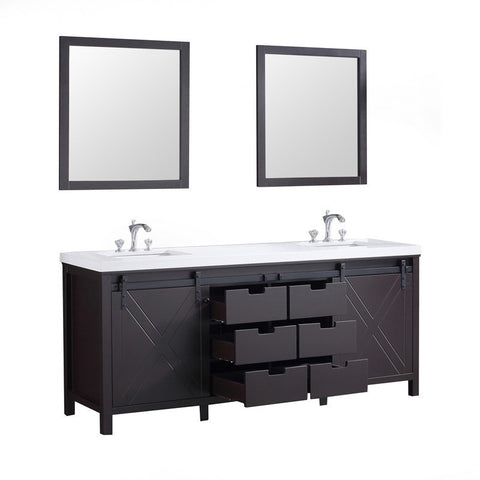 Image of Marsyas 80" Brown Double Vanity Set, White Quartz Top | LM342280DCCSM30F