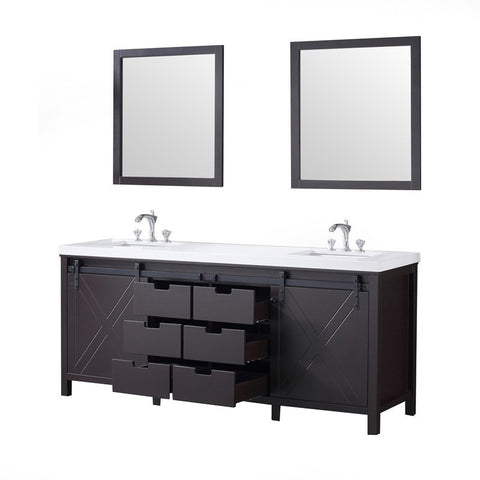 Image of Marsyas 80" Brown Double Vanity Set, White Quartz Top | LM342280DCCSM30F