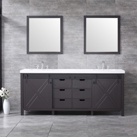Image of Marsyas 80" Brown Double Vanity Set, White Quartz Top | LM342280DCCSM30F