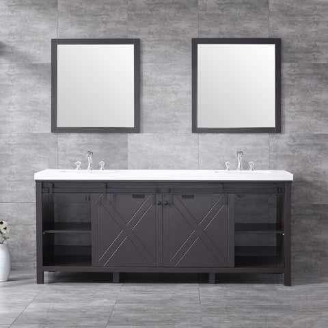 Image of Marsyas 80" Brown Double Vanity Set, White Quartz Top | LM342280DCCSM30F