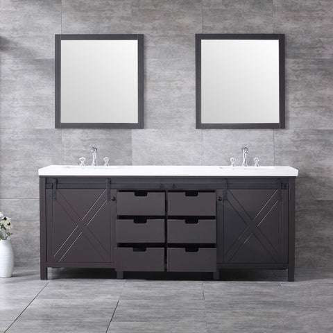 Image of Marsyas 80" Brown Double Vanity Set, White Quartz Top | LM342280DCCSM30F